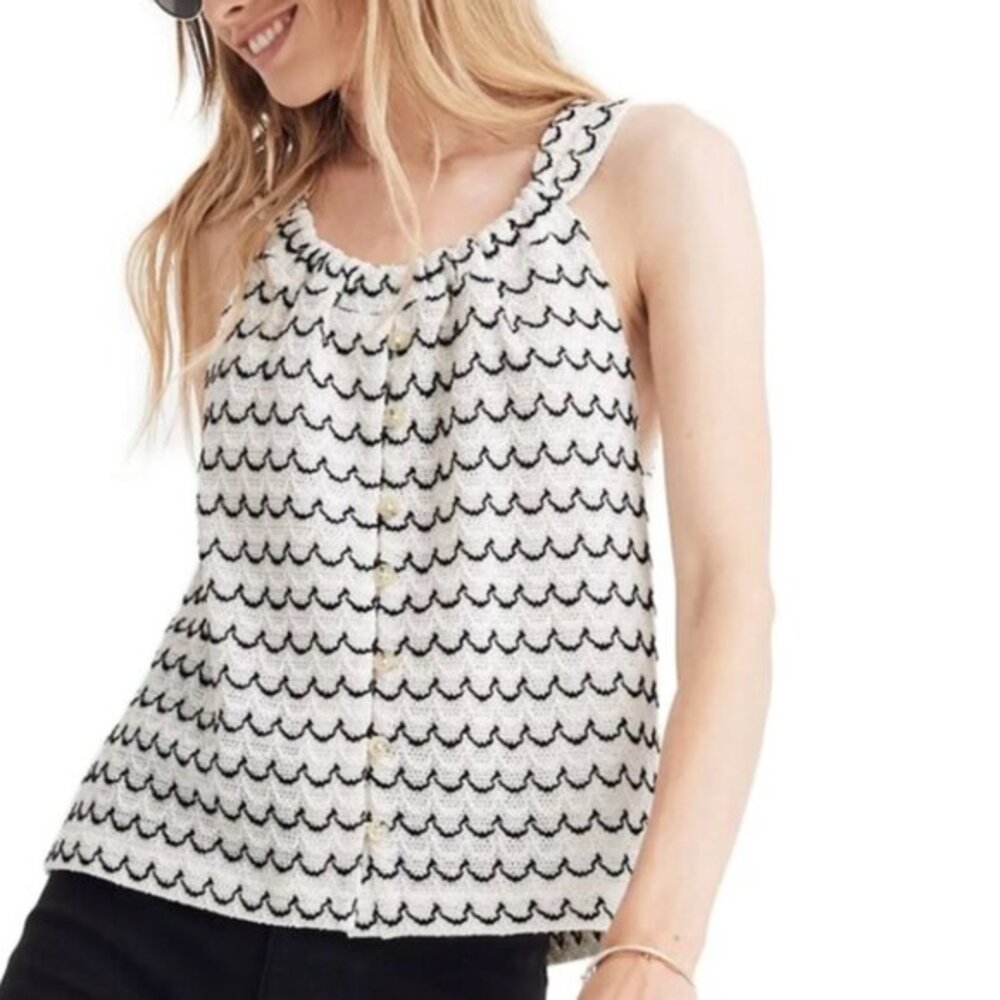 Madewell Texture & Thread Button Black and White Crocheted Textured Tank XXS‎